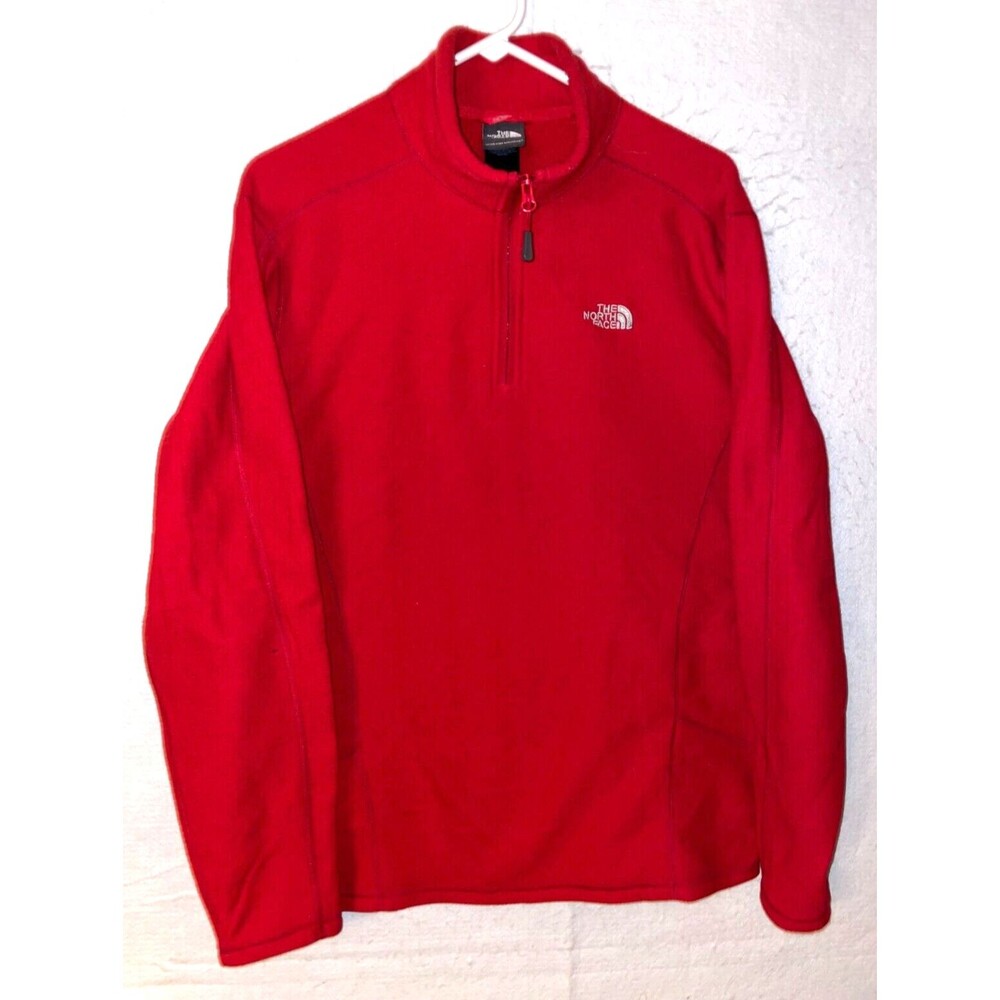 The North Face 1/4 Zip Pullover Fleece Sweater Men's Large Red Textured Winter